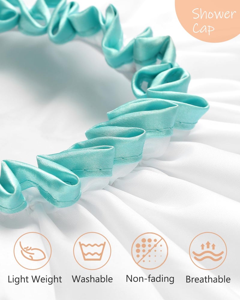 mikimini White Shower Cap for Long Hair 1 Pack, 12 inch large size,Waterproof Washable Hair Caps for Women and Girls, Super Cute and Extra Large - Image 3